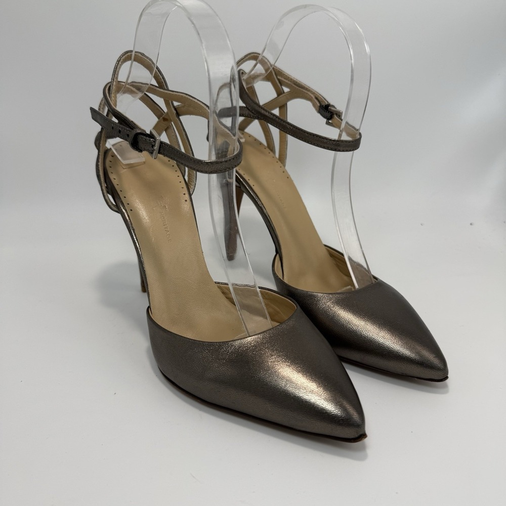Halston Heritage Bronze Heels Ankle Strap  Closed Toe Made In Italy Women's 9